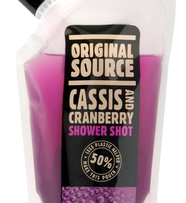 Cassis and Cranberry Shower Shot packet containing purple coloured shower gel.