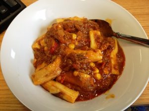 Diet Chef pasta at my desk