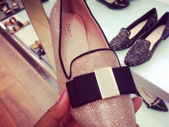 Glittery flat shoes by Carvela (with black bow)