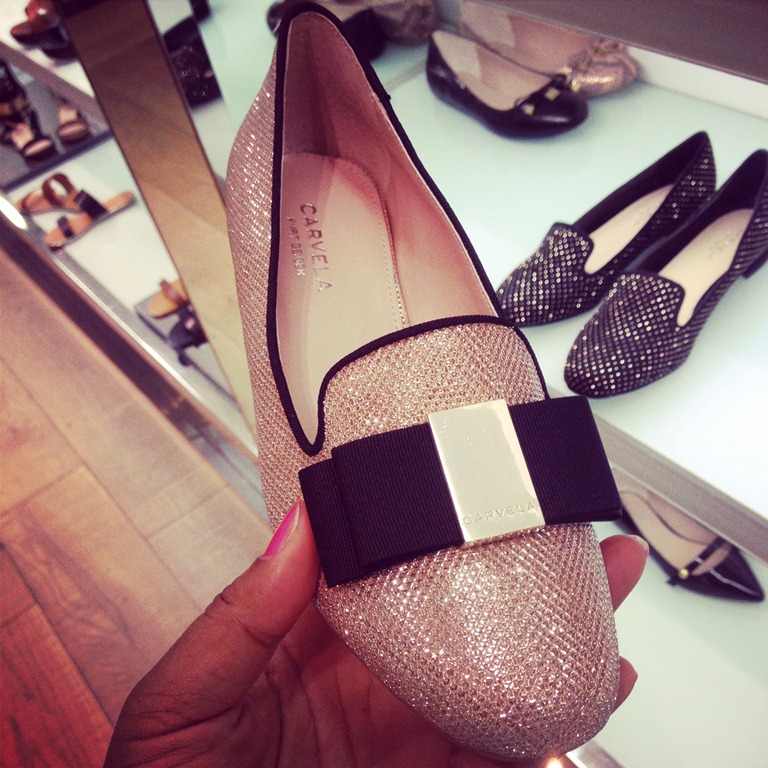Glittery flat shoes by Carvela (with black bow)